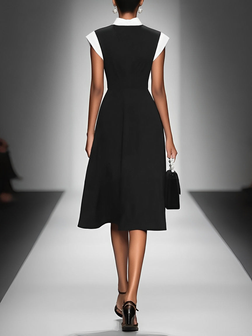Vestido midi para mujer con bloques de color, escote cuadrado, manga tipo cap y ajuste en la cintura MDA2447F4Y
