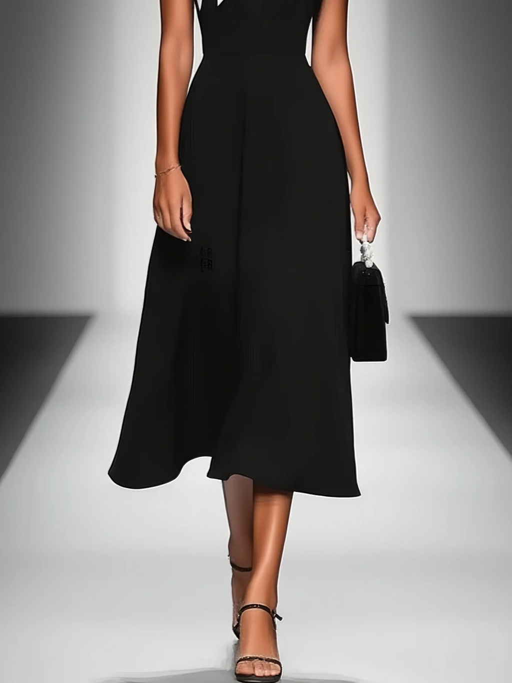 Vestido midi para mujer con bloques de color, escote cuadrado, manga tipo cap y ajuste en la cintura MDA2447F4Y