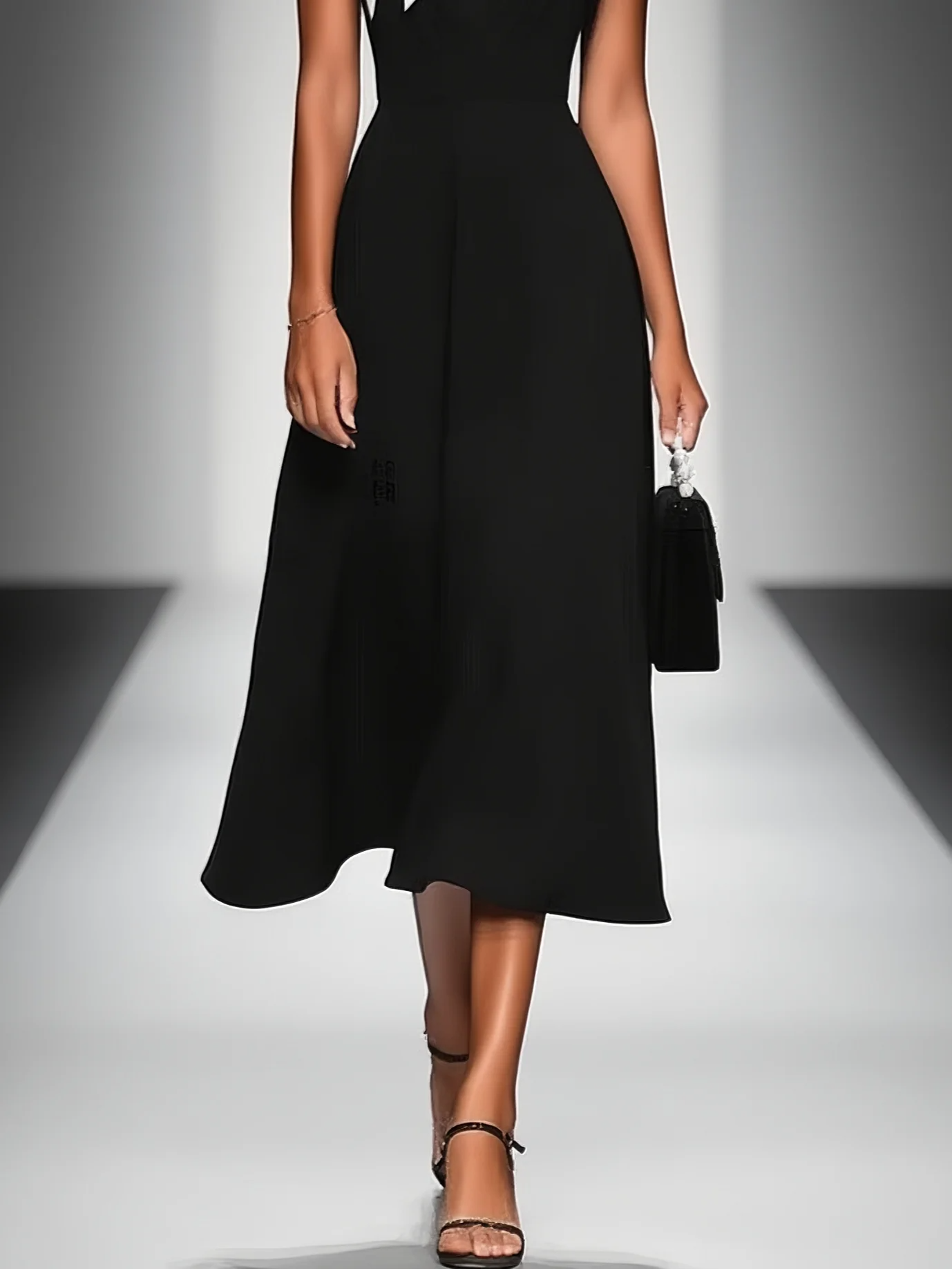 Vestido midi para mujer con bloques de color, escote cuadrado, manga tipo cap y ajuste en la cintura MDA2447F4Y